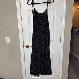 Hapsho Black White Polka Dot Midi Romper Tie Shoulder Straps Size L 8/10